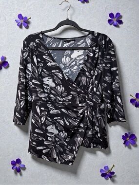 Chapter One Black & Grey Watercolour-like Abstract Leafy Print Top